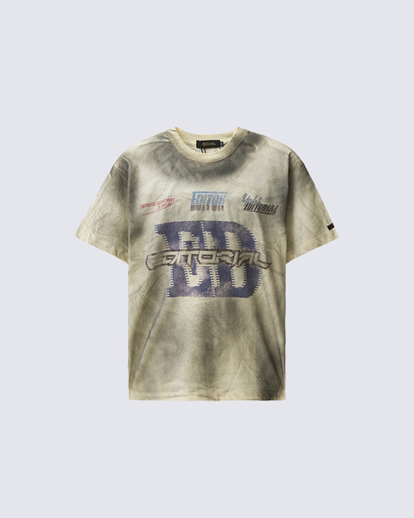 March 2024Letters Spray-Painted Dirty Short-Sleeved T-Shirt