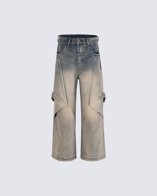 Washed Jeans With Folded Design