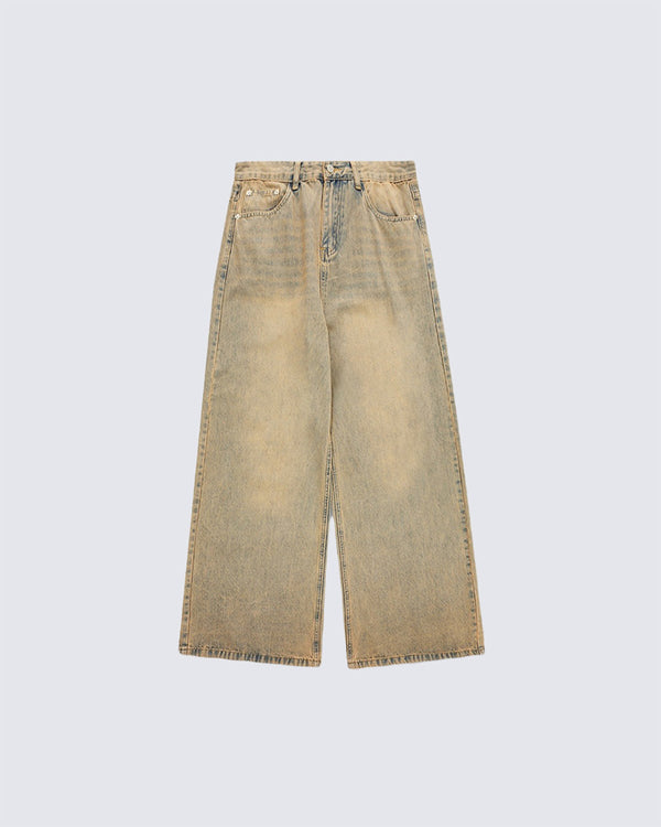 March 2024Yellow Distressed Wide-Leg Jeans