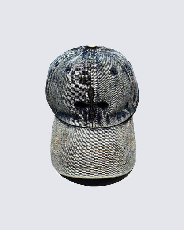 Machine Embroidered Distressed Peaked Cap