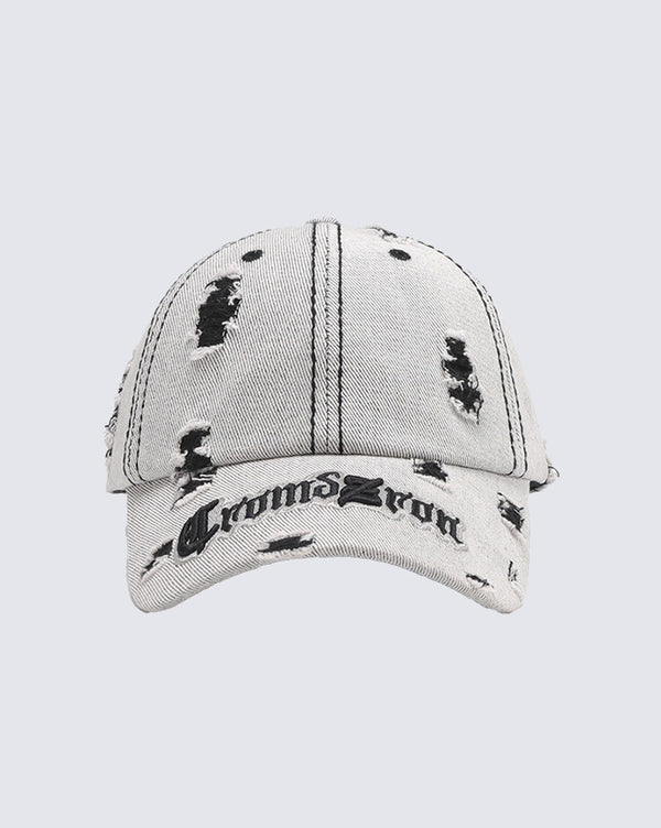 Ripped Letter Embroidered Cap