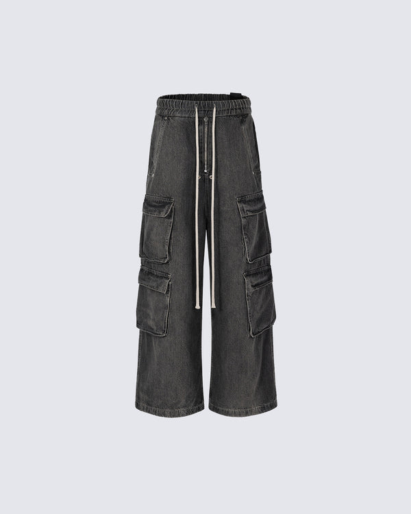 Distressed Multi-Pocket Wide-Leg Cargo Pants