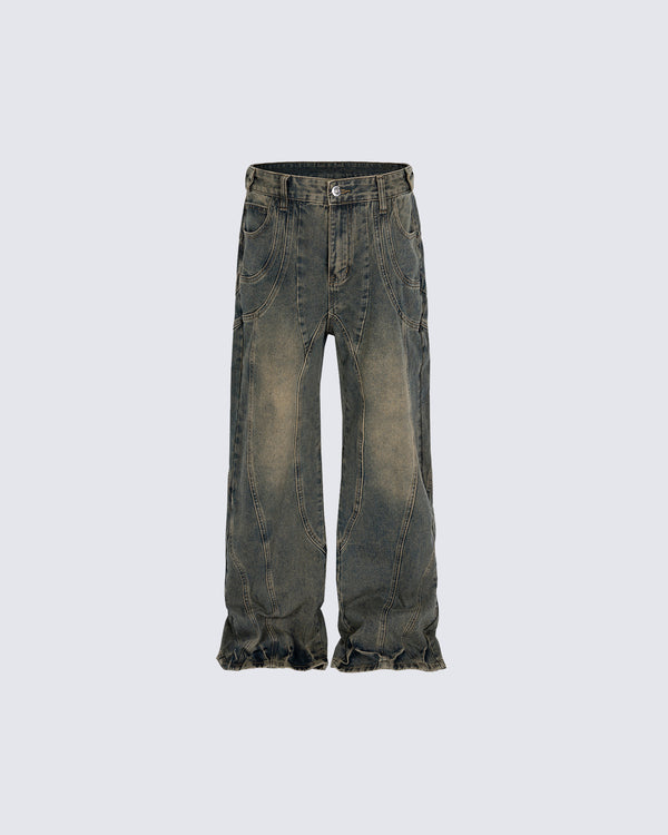 Deconstructed Patchwork Straight Leg Jeans