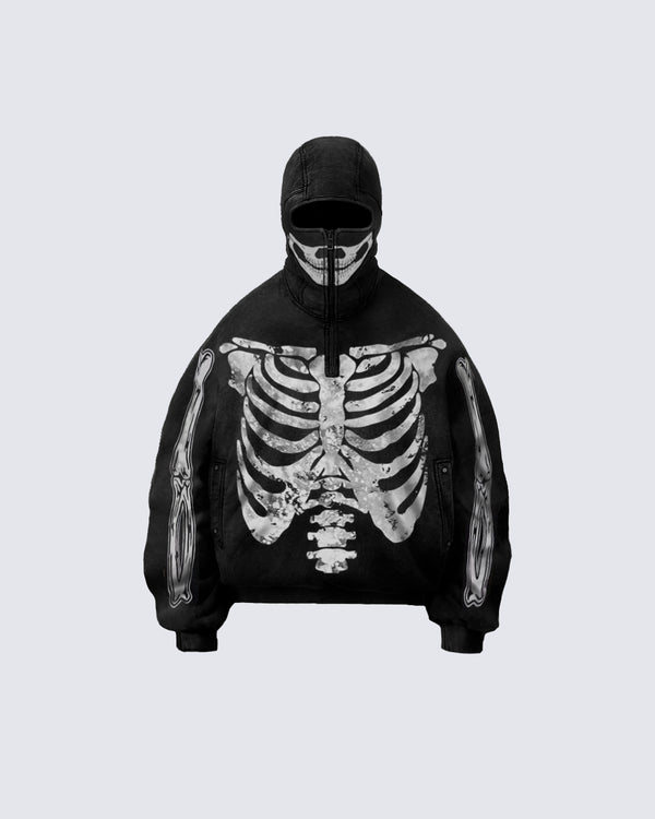 KIIKIO Hoodies For Man  | Nighttime Fluorescent Print Skull Spine Costume