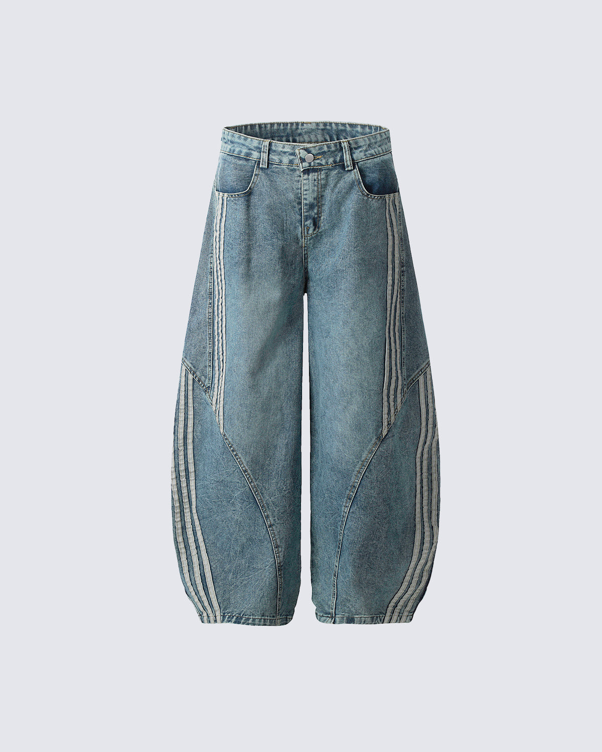 【BAON】Kumiro Wide Stripe Denim Pants Conshvi Women's Wide Leg Jeans Striped Patchwork High