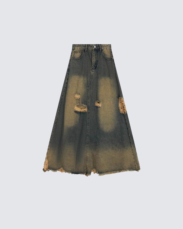 Vintage Distressed Denim Skirt