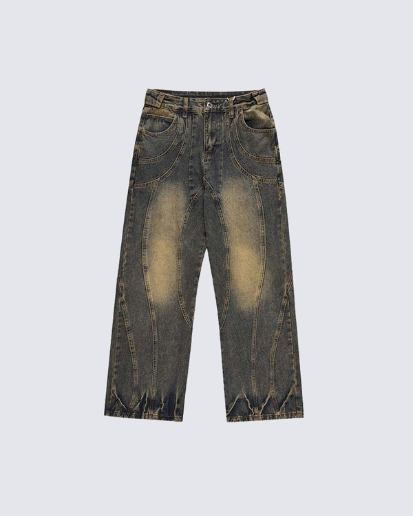 Washed Distressed Patchwork Jeans