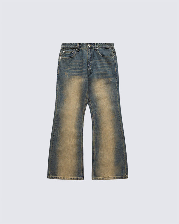 Whiskered Micro-Flared Jeans
