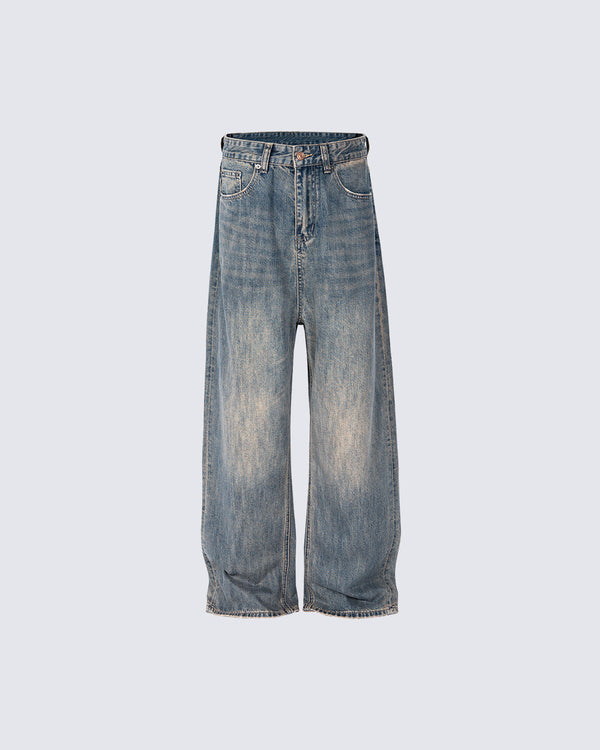 Mud-dyed Distressed Loose Fit Jeans
