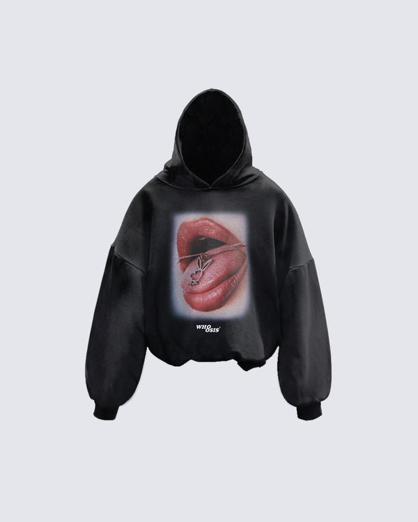Bunny Girl With Red Lips Photo Printed Washable Hoodie