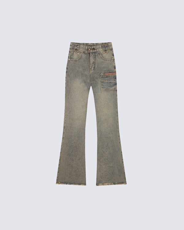 Distressed Washed Straight-Leg Jeans