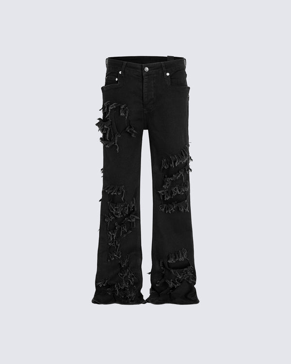 Distressed High Elasticity Flared Jeans