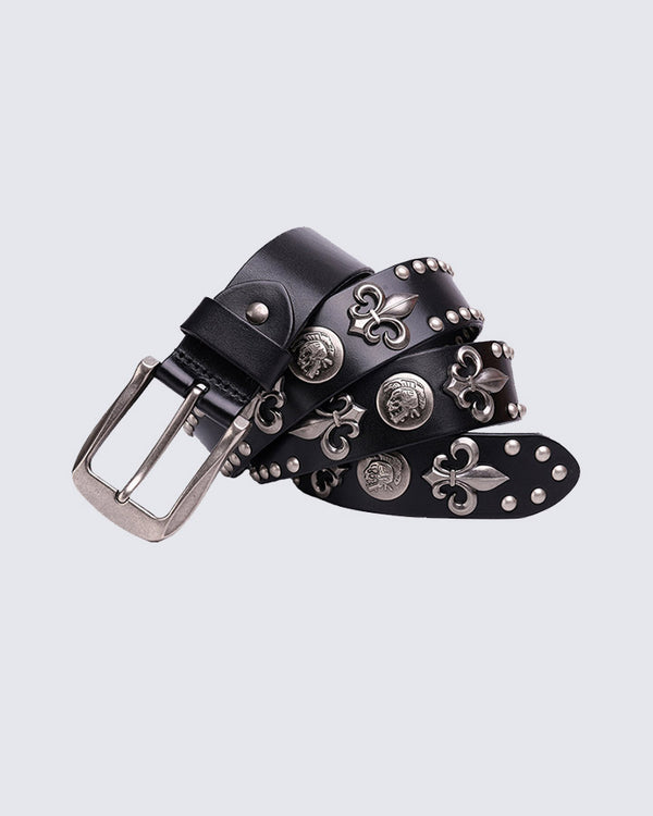 Hip-hop Style Belt with Metal Rivets and Cowhide
