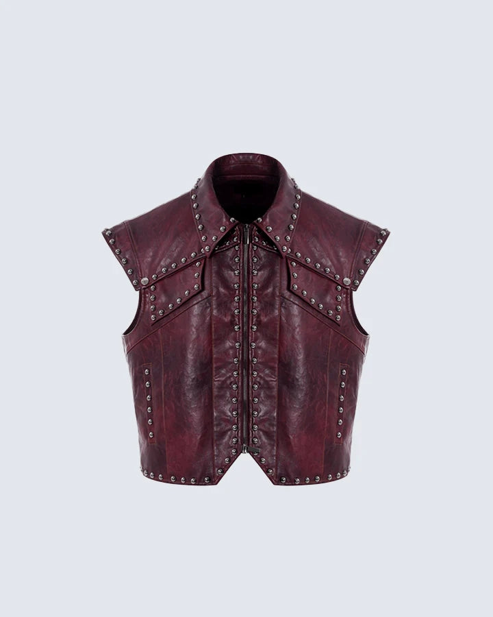 Burgundy Studded Leather Vest – KIIKIO