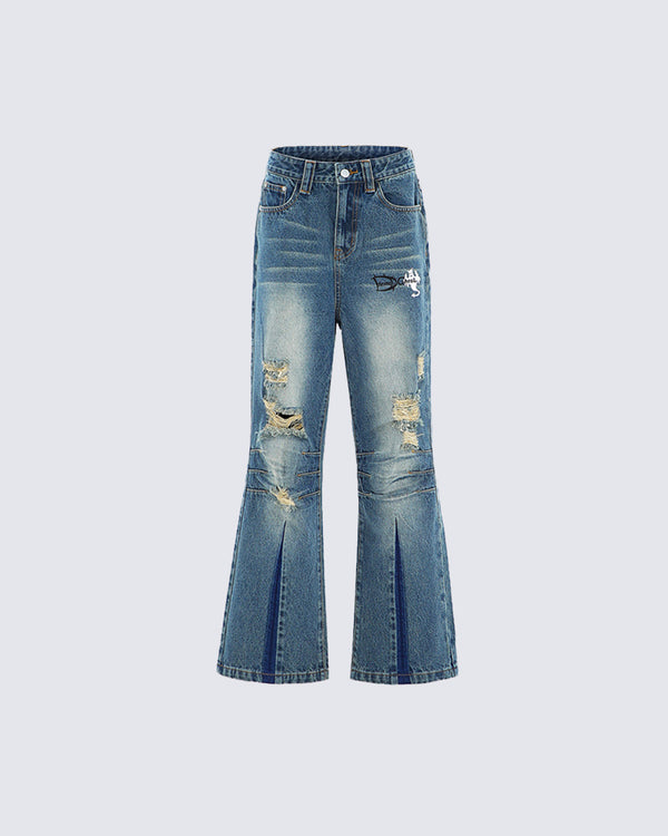 Ghost Flame Ripped Straight-Leg Jeans