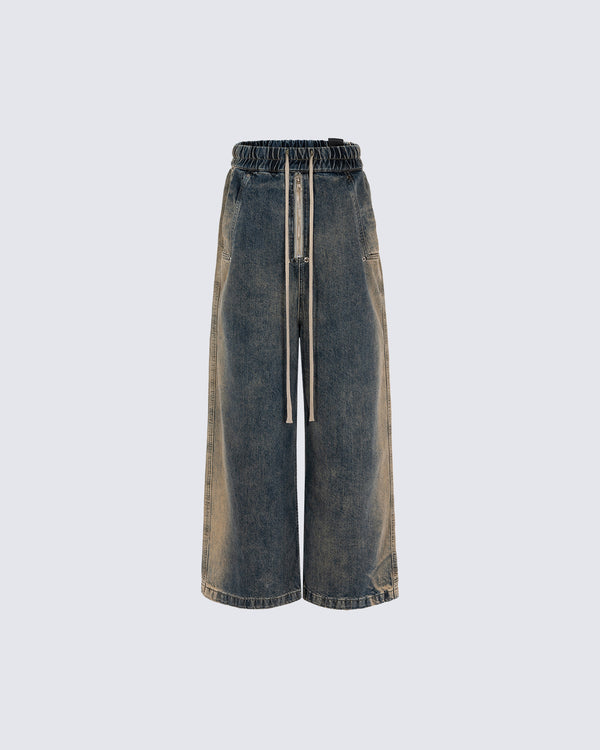 High Street Wide Leg Vintage Gradient Denim Jeans