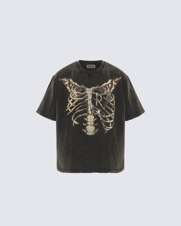 Skeleton Print Vintage Distressed T-shirt