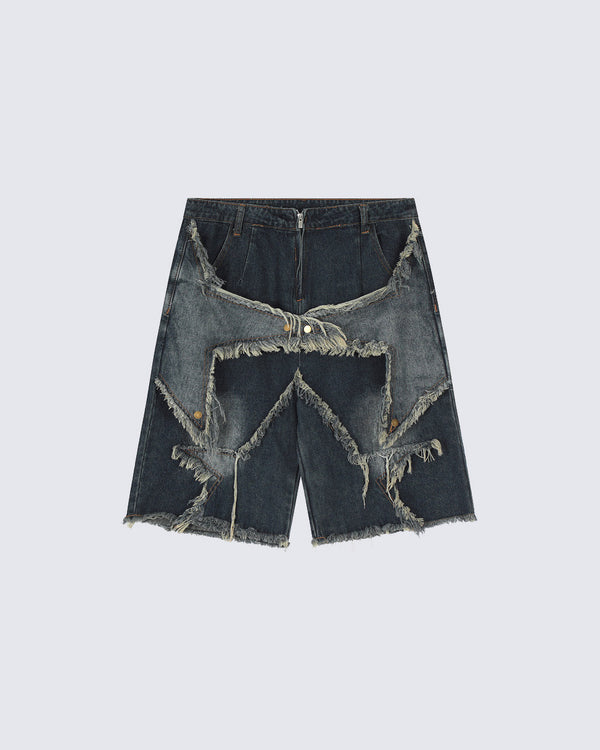 Five-Pointed Star Patch Denim Shorts