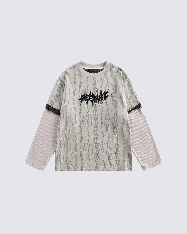 Letter Embroidered Fake Two Piece Sweatshirt