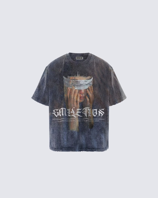 Half-Sleeve Washed Distressed T-Shirt