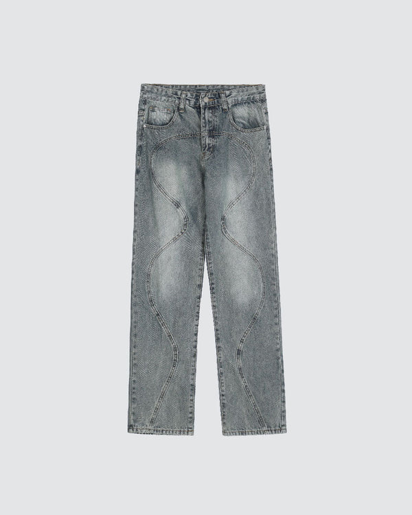 Washed Distressed Straight-Leg Trousers