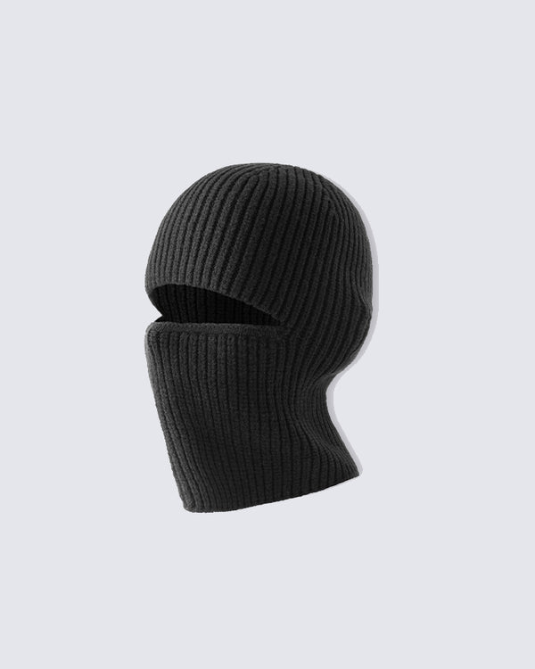 Black Woolen Windproof Mask Cold Cap