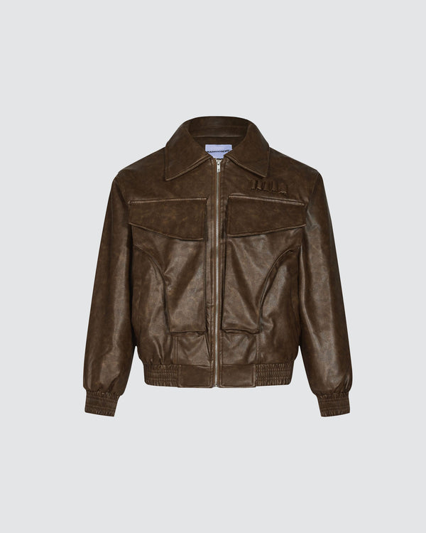 Retro Big Pocket Pu Leather Jacket