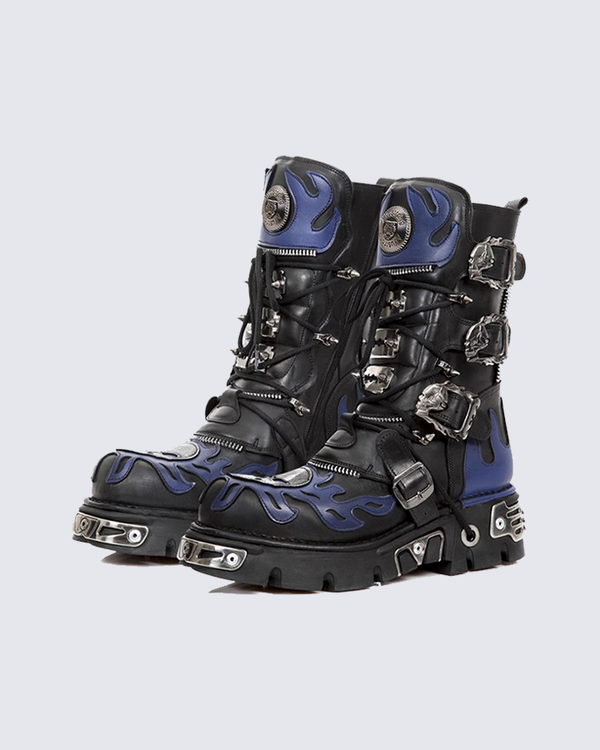 Flame Buckle Decor Gothic Combat Platform Boots