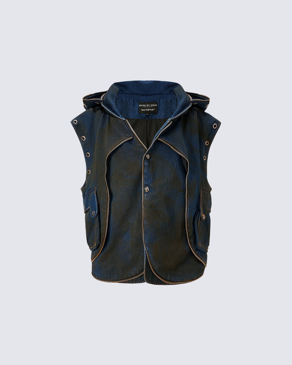 Deconstructed Hooded Denim Vest