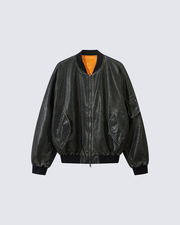 Vintage Leather Bomber Jacket