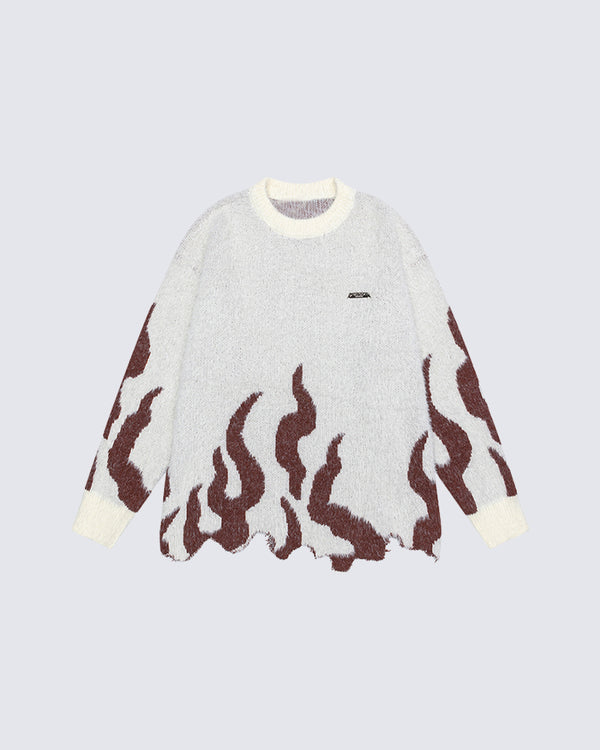 Flame Pattern Loose Knit Sweater