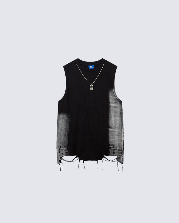 Distressed Sleeveless Top  - Black