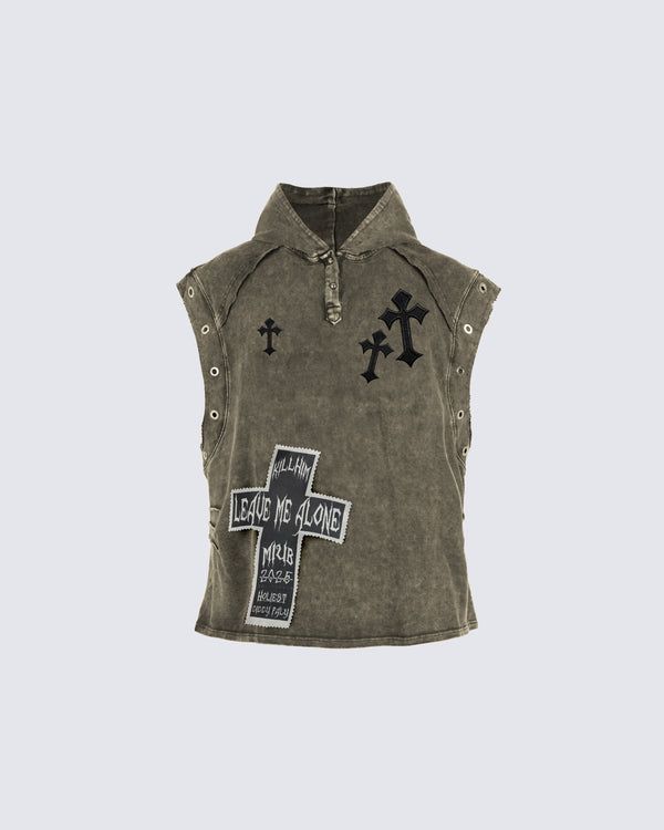 “Leave Me Alone” Gothic Sleeveless Hoodie