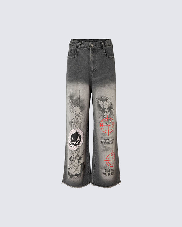 Printed Design Denim Pants