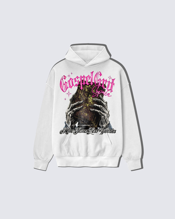 Gospel Grip Graphic Hoodie - Gothic Streetwear with Bible Design