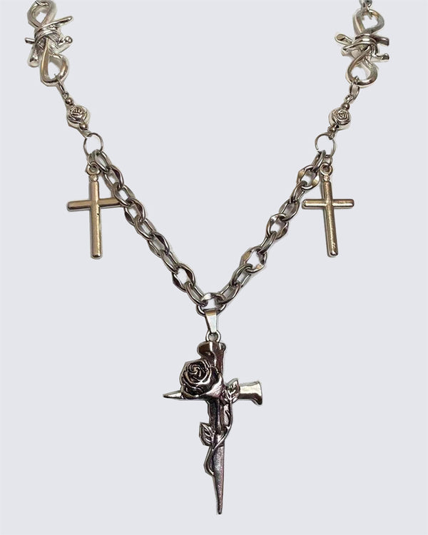 Rose Cross Pendant Necklace