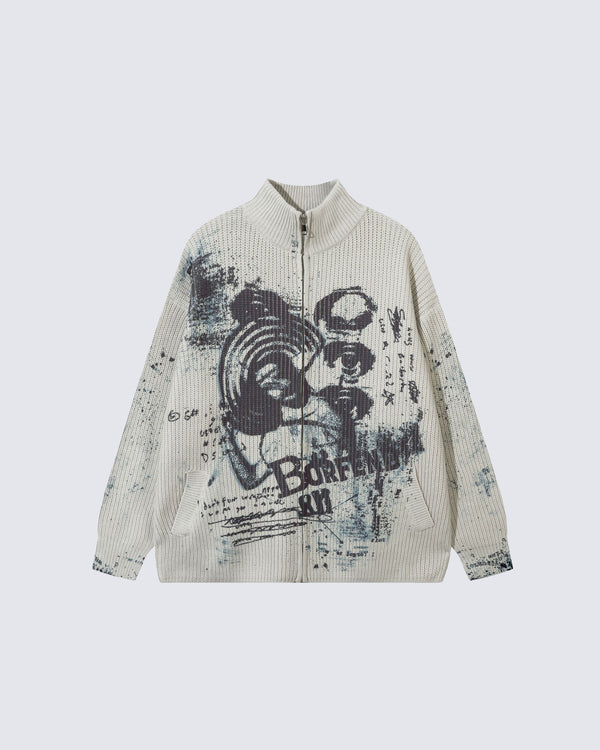 Abstract Print Knitted Jacket