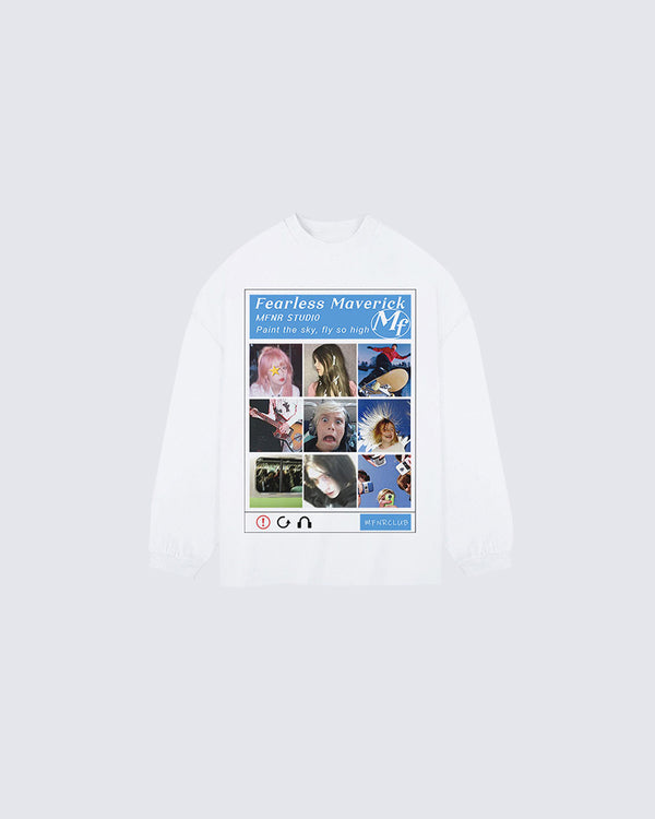 American Retro Grid Portrait Print Long Sleeve T-Shirt