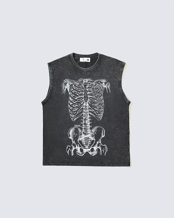 Skeleton Print Sleeveless Tee