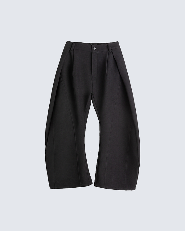 Black Wide-Leg Pleated Pants