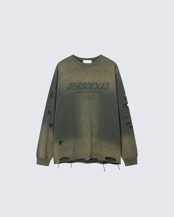 Grunge Distressed Print Oversized Long Sleeve T-Shirt