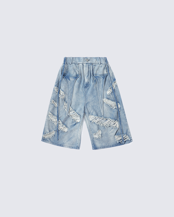 Ripped Denim Drawstring Pants