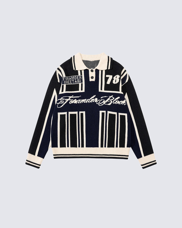 American Color-Block Jacquard Polo Sweater