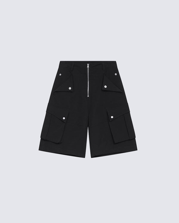 Half Zipper Workwear Multi-Pocket Shorts