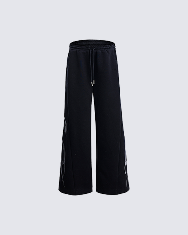 Tribal Flame Graphic Wide-Leg Sweatpants