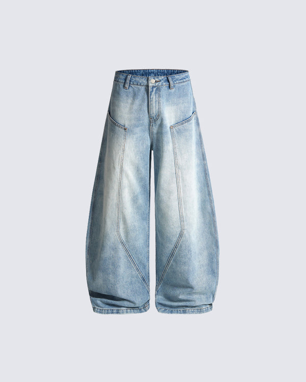 Avant-Garde Curved Blade Denim Pants