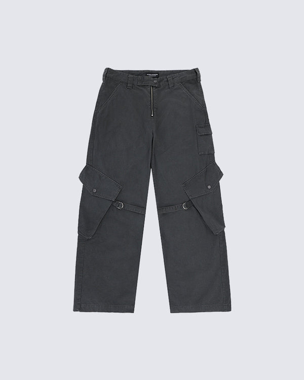 Washed Distressed Pocket Strap Cargo Pants