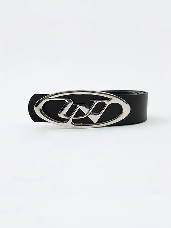 Sleek Black Belt with Bold Metallic Buckle