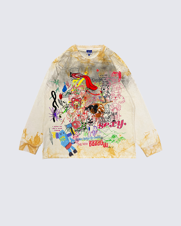 Graffiti Collage Tie-Dye Long Sleeve T-Shirt