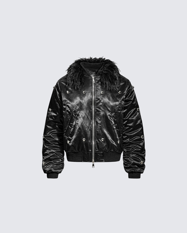 Detachable Fur Collar Punk Jacket